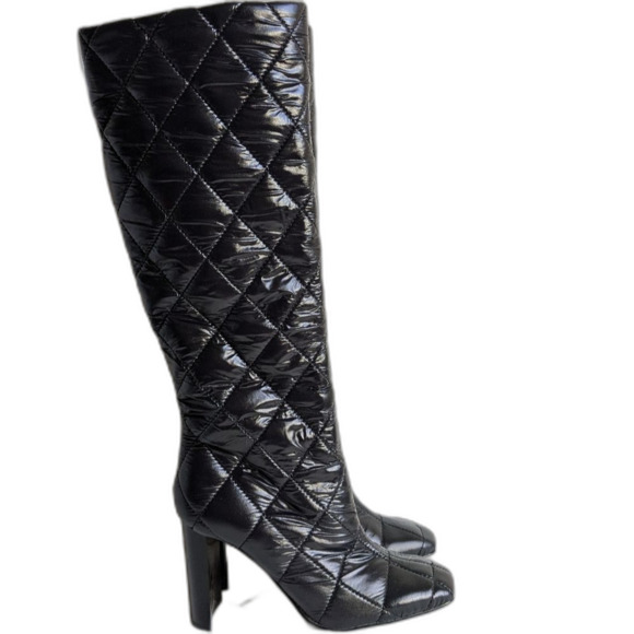 Aldo Snowpuff Black Knee High Quilted Puffer Heel Boots Women's size 6.5 - Picture 3 of 8